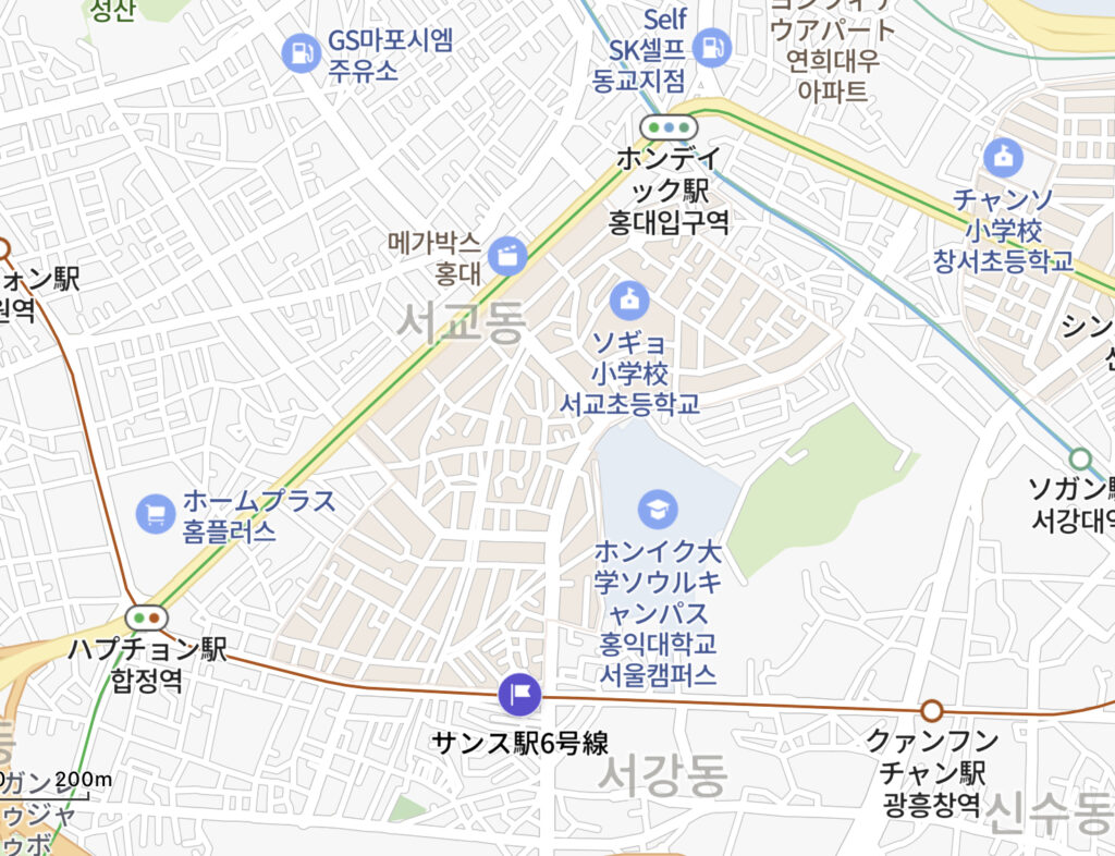 弘益大学(ホンイク大学)ホンデ地図