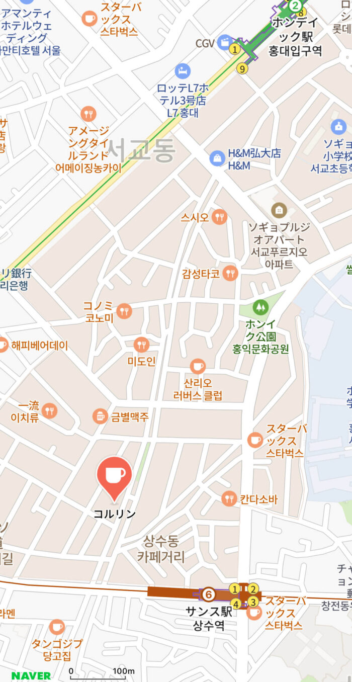 韓国カフェ colline コルリン 地図