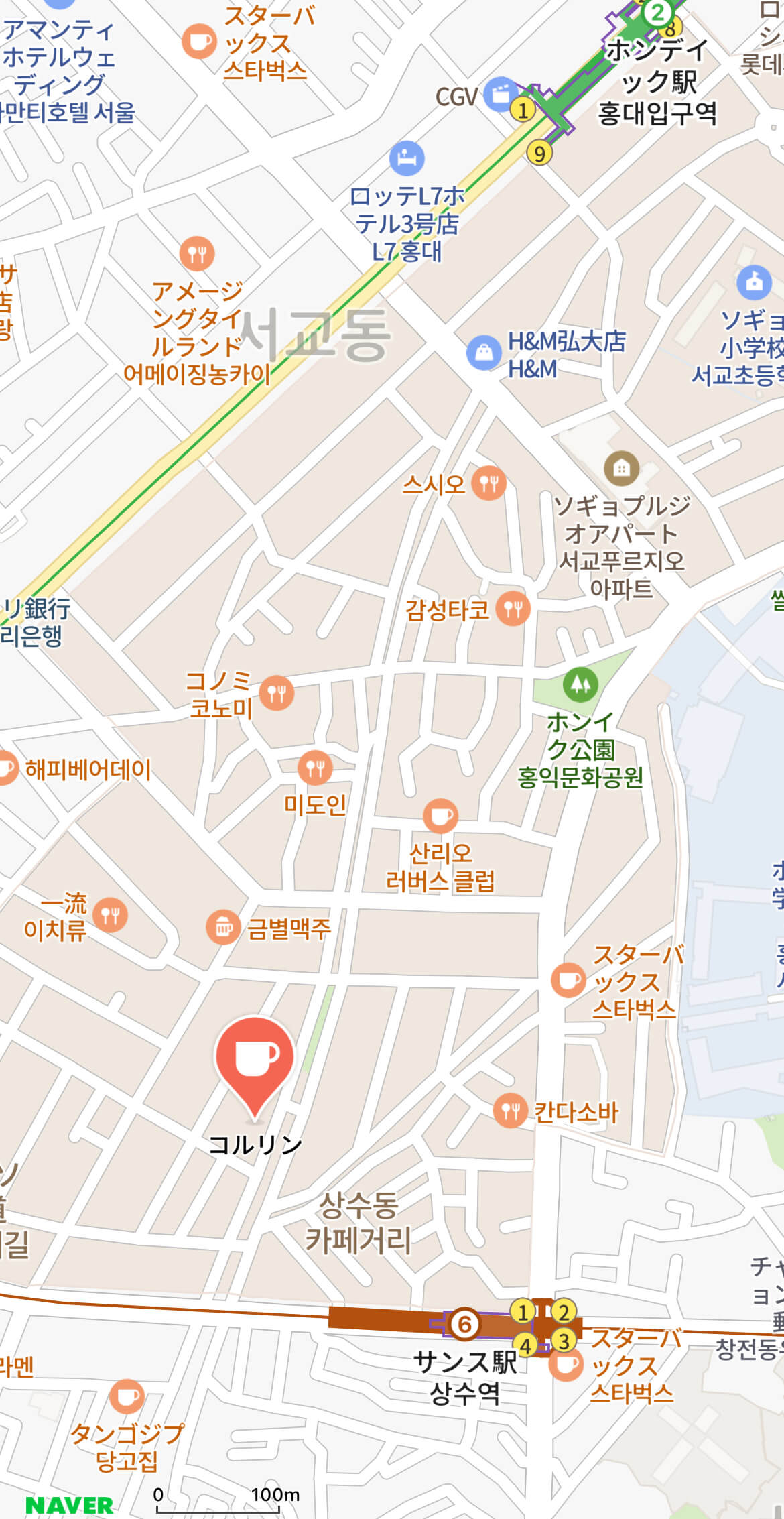 韓国カフェ colline コルリン 地図